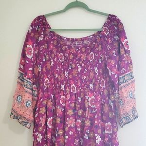 SHEIN Plus Floral Print Off Shoulder Shirred Frill Trim Dress